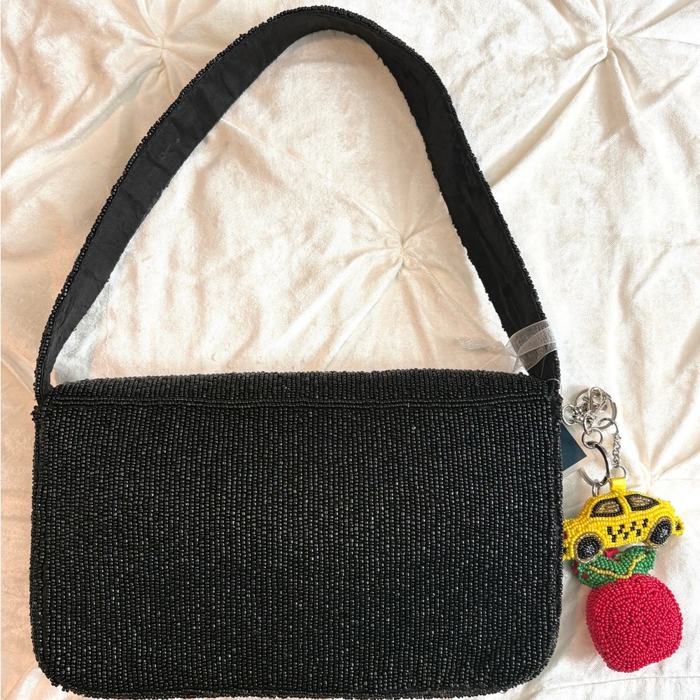 🗽 NYC Beaded Skyline Bag + Taxi & Apple Keychains | New York Purse - Picture 5 of 7